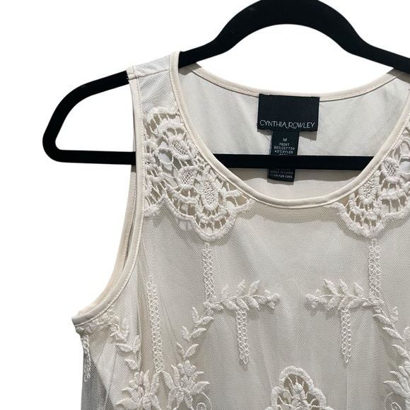 Cynthia Rowley Lace Mesh Embroidered Sleeveless Blouse Ivory Womens Size Medium - Picture 3 of 7